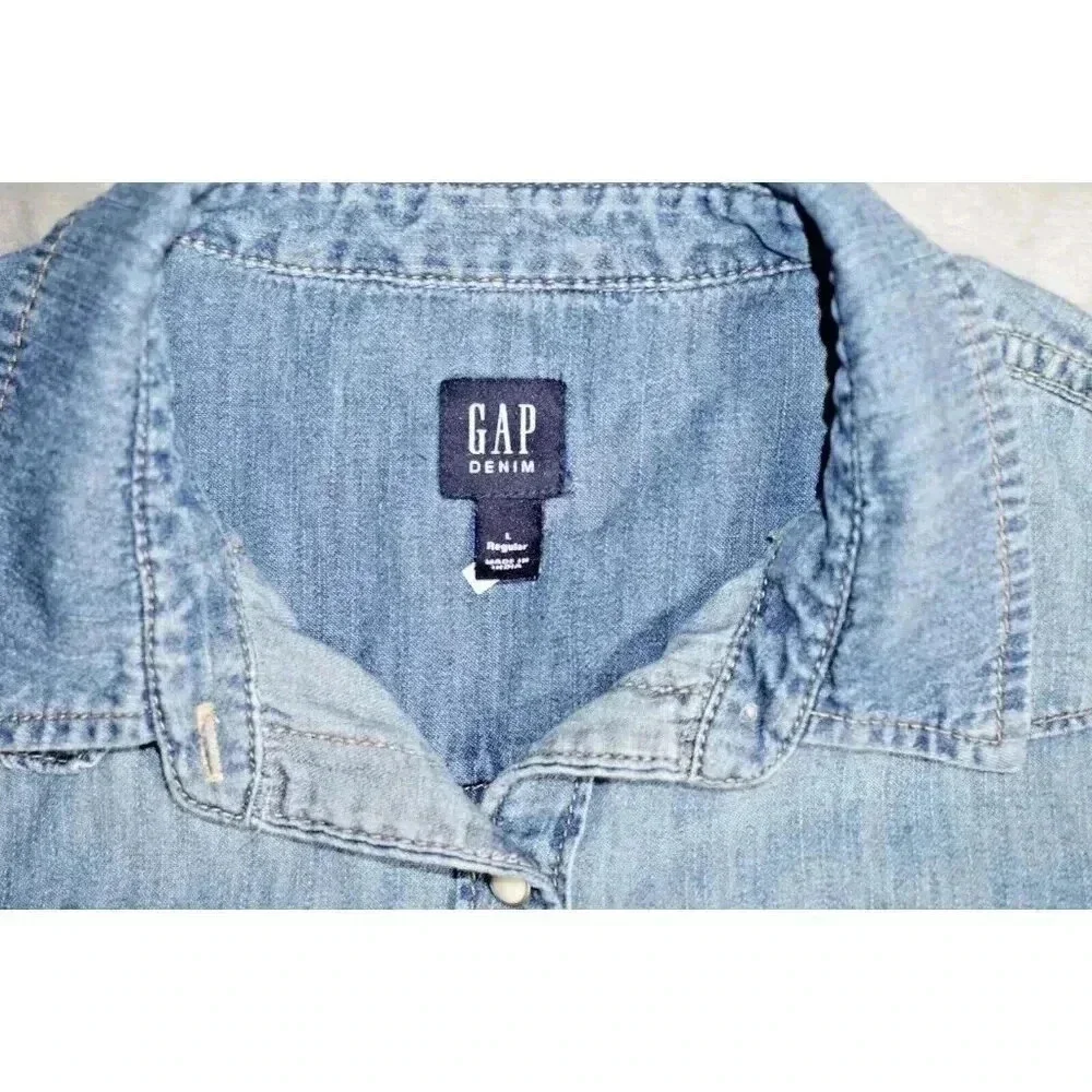 GAP Kids Denim Shirt Dress Girls Sz L (10) Pearl Snap Front Jean Long Sleeves